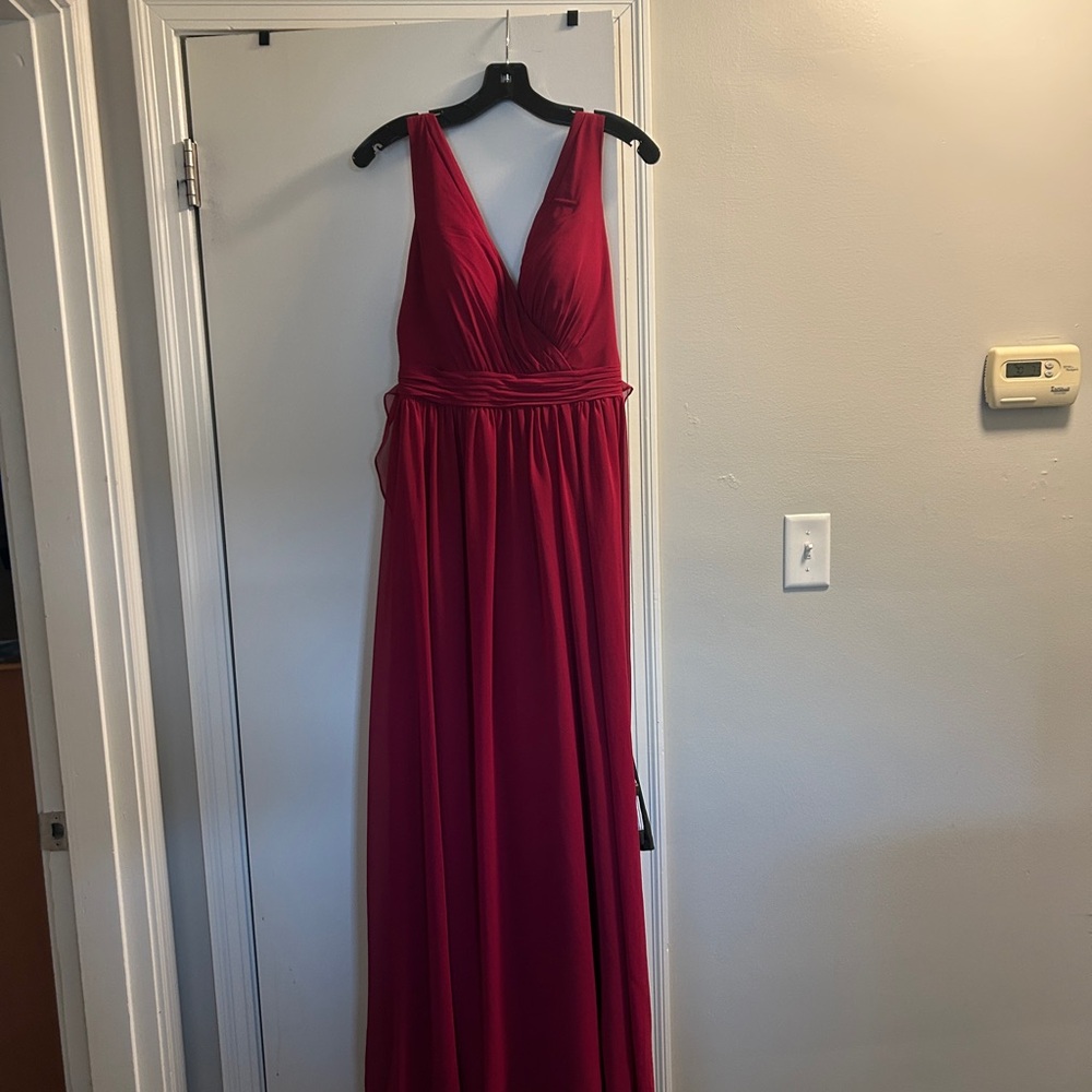Azazie Sleeveless V-Neck Red Maxi Dress